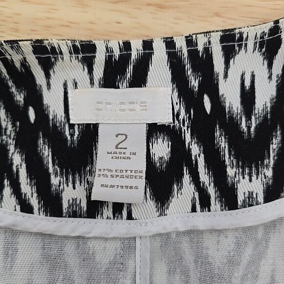 Chicos Geometric Ikat Jacket‎ 2 (L/ 12) Open Blazer Cotton Blend Black & White - Picture 3 of 11